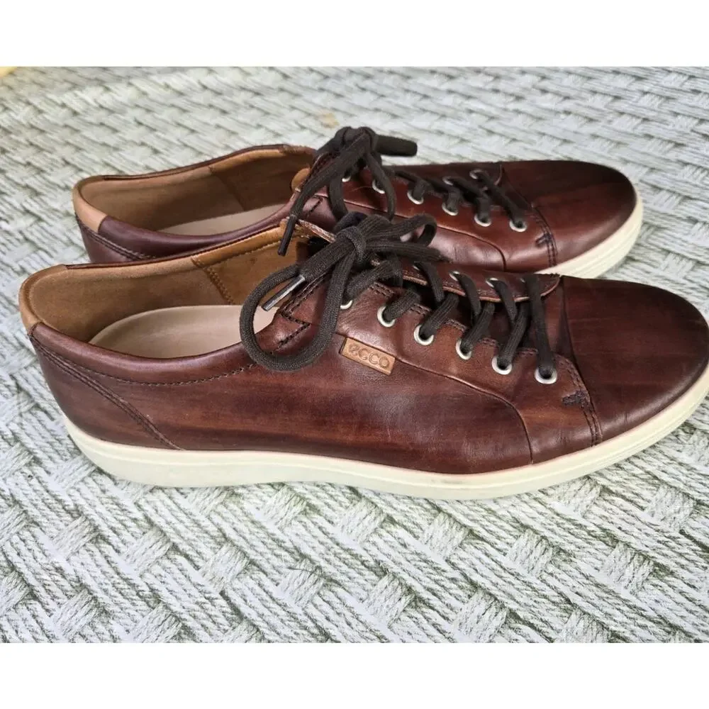 ECCO Soft 7 Brown Leather Men's EU 46 US 12 12.5 Low Top Sneakers Shoes